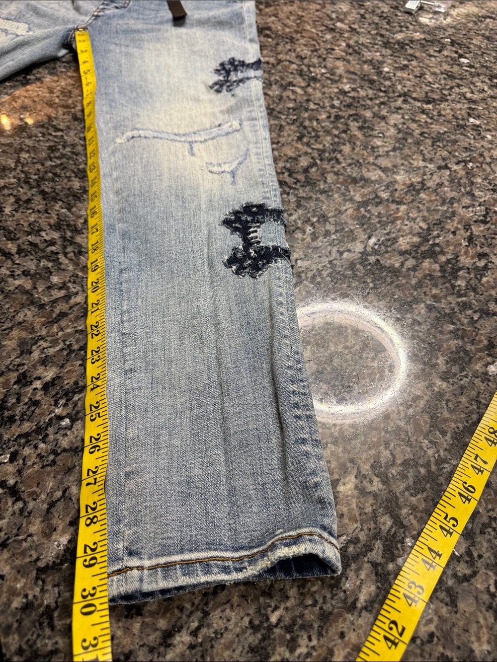 AMIRI Women's Light Blue Distressed Skinny Jeans with Embellished Patches EUC 34 - Picture 15 of 15